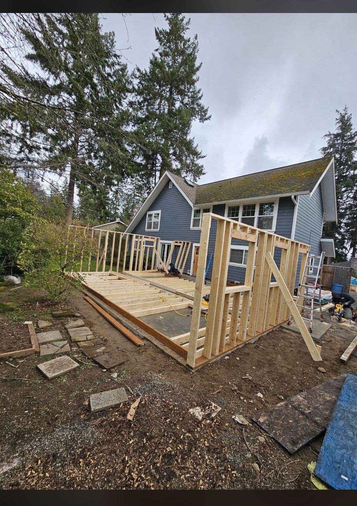 Walls framed and tied to existing house