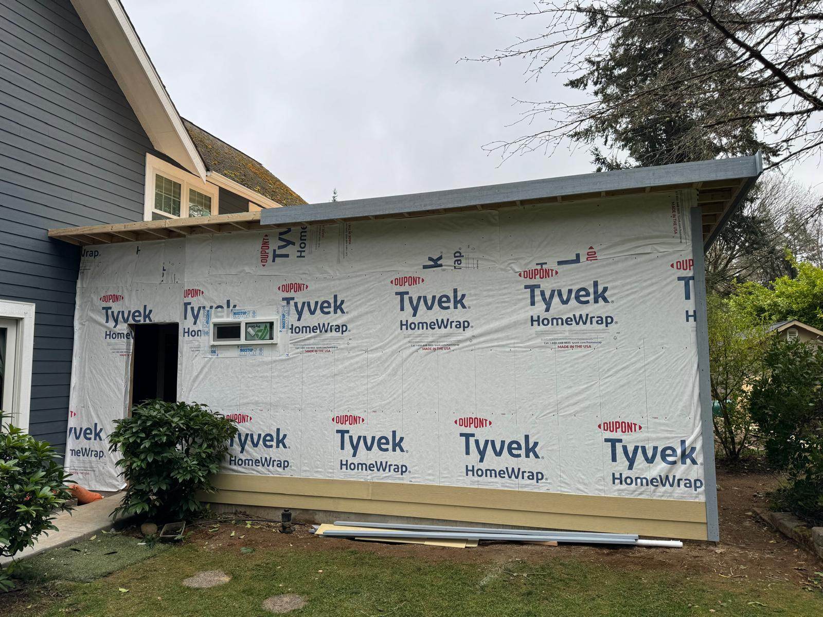 Tyvek house wrap dry-in