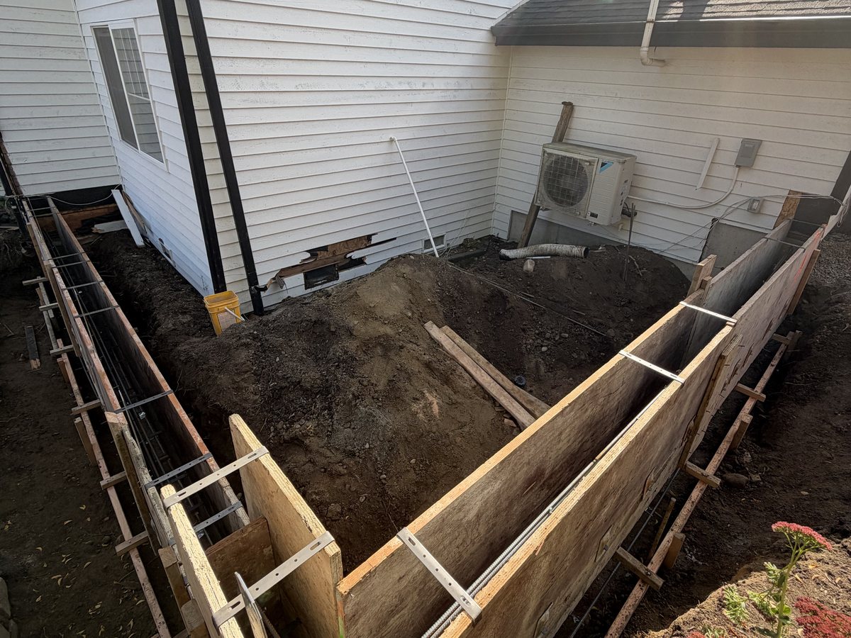 Rebar tied inside the footing forms