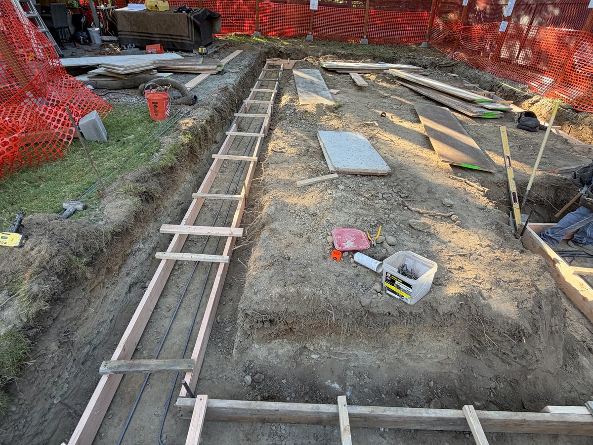 Footing forms set along the trenches