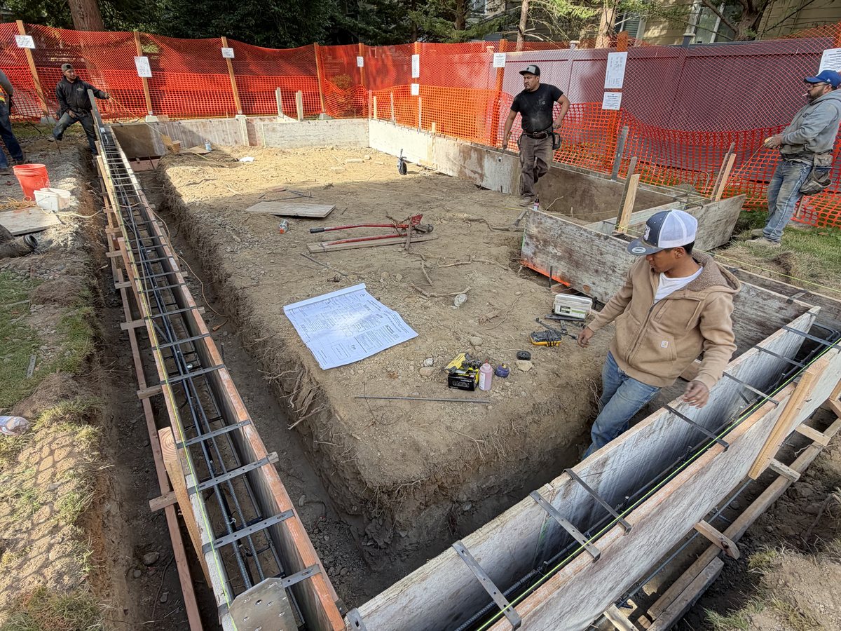 Rebar tied inside the footing forms