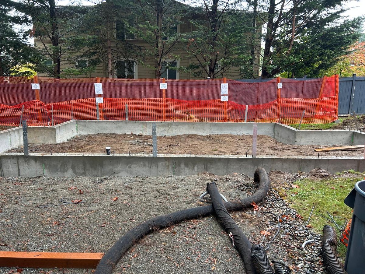 Cured concrete stem walls with the forms removed
