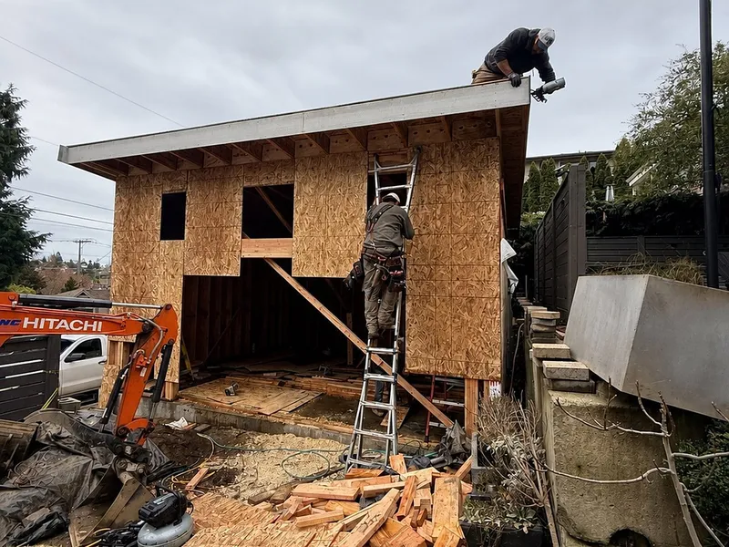 Sheathing and roof work in progress
