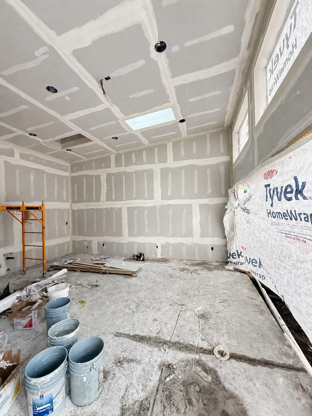 Drywall hung, finish phase