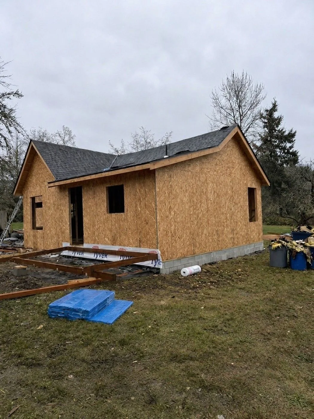 Sheathing and roof complete