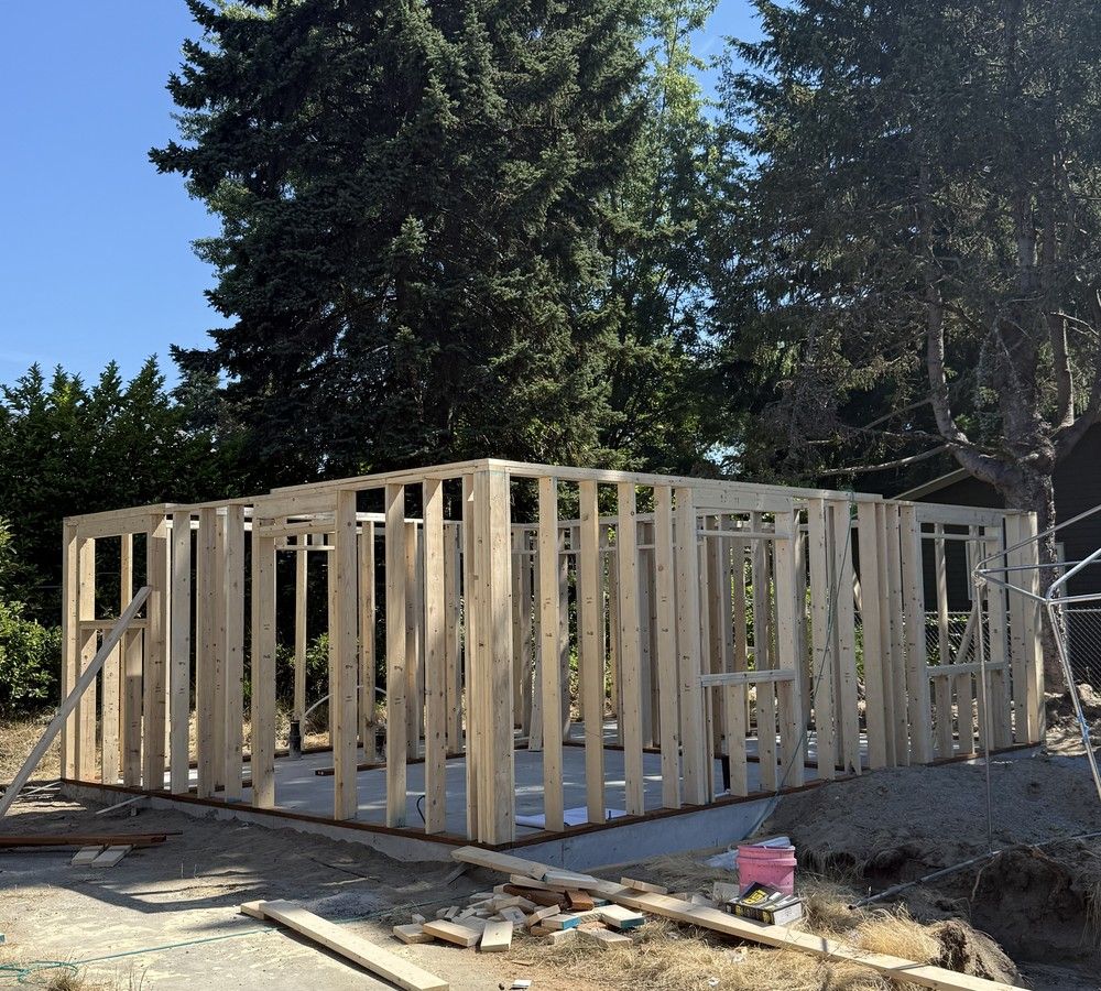 Framed walls and interior partitions on the White Center ADU slab