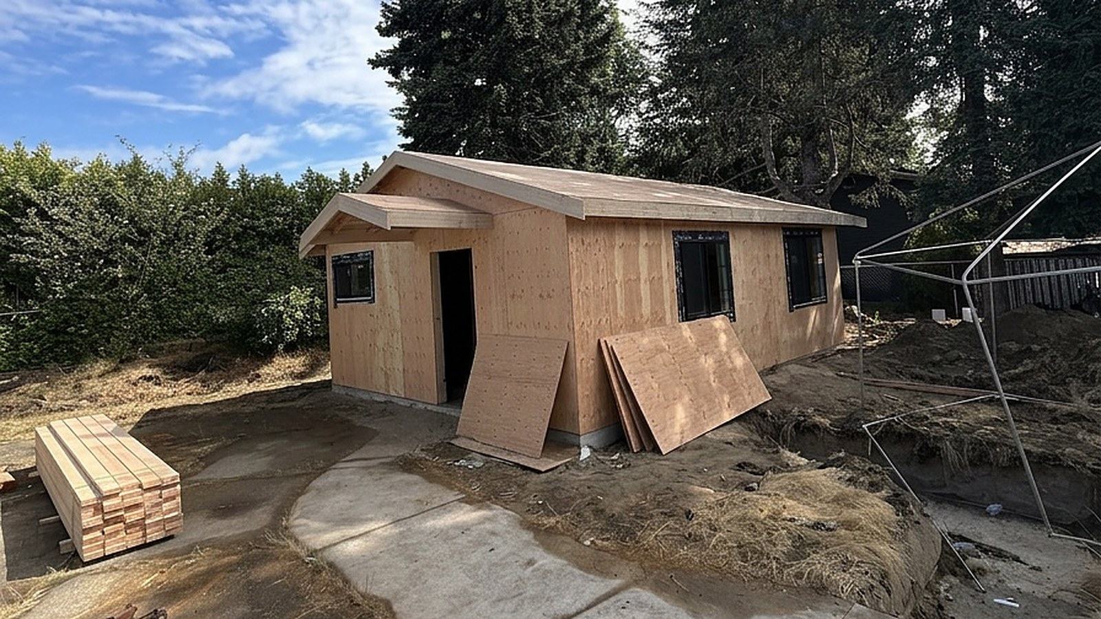 Framed and sheathed 500 sq ft ADU with roof deck in White Center, Seattle