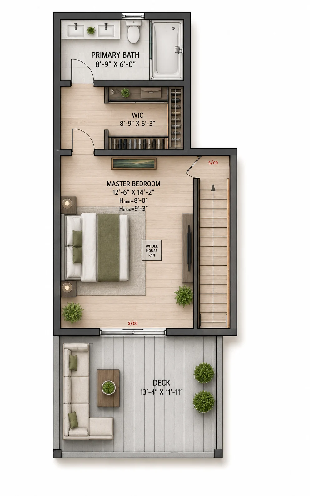 Upper Level floor plan for the Bellevue project