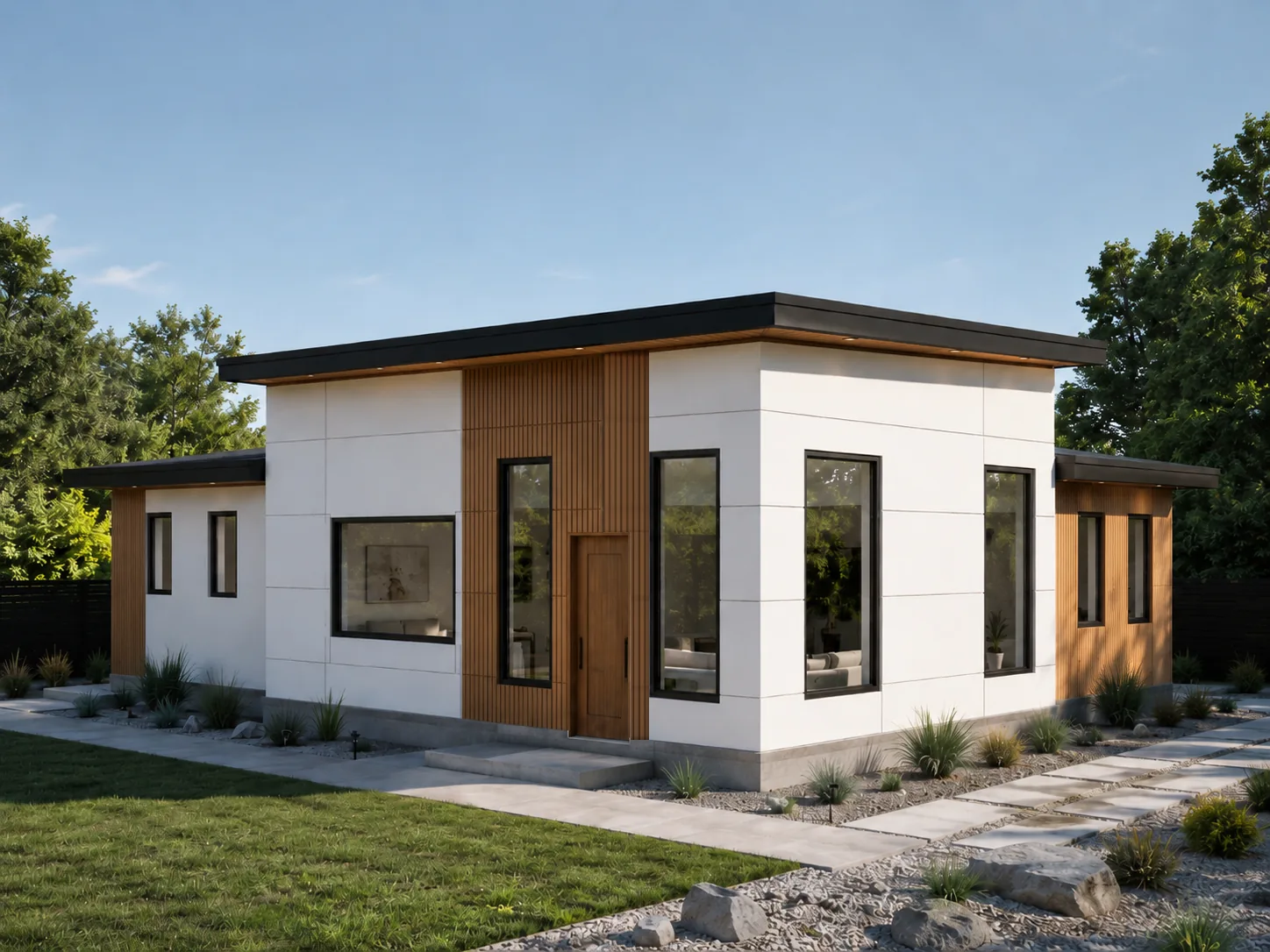 Exterior rendering 1 of the Bellevue — Single-Story project by MNBE Construction