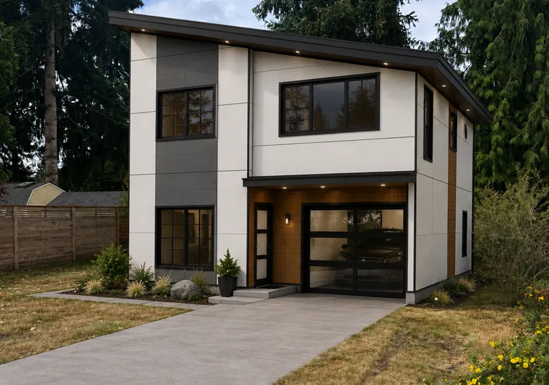 Family Home with Garage in Kenmore, WA by MNBE Construction and Development, exterior rendering