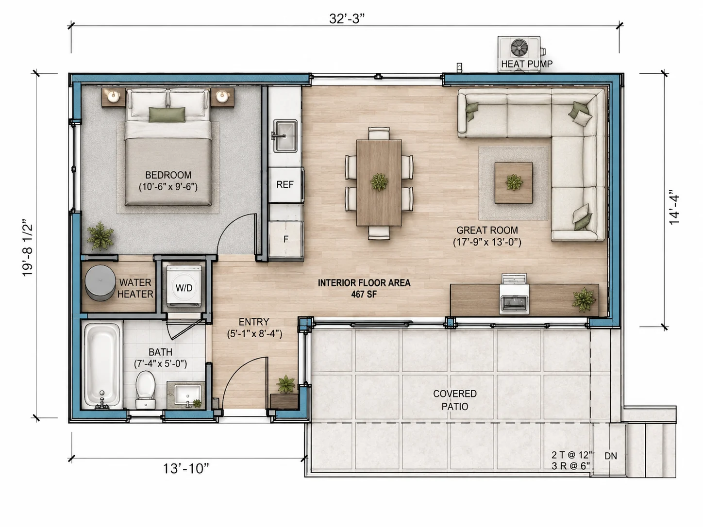 Floor Plan floor plan for the Kirkland — One-Bedroom project