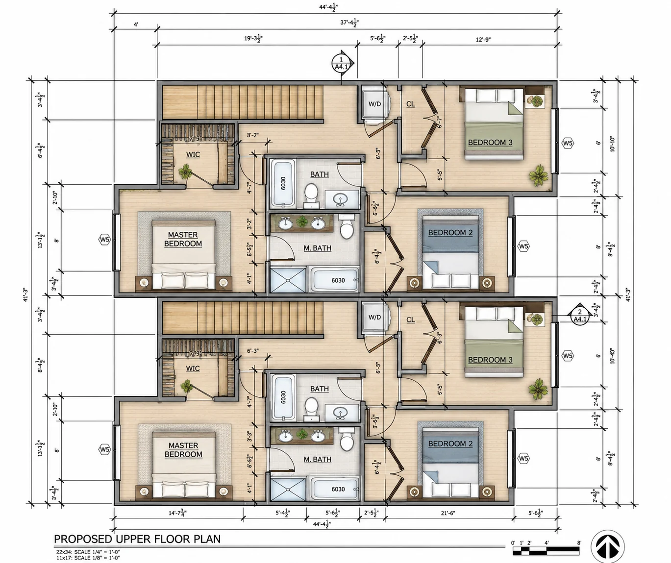 Upper Level floor plan for the Lynnwood — Duplex project