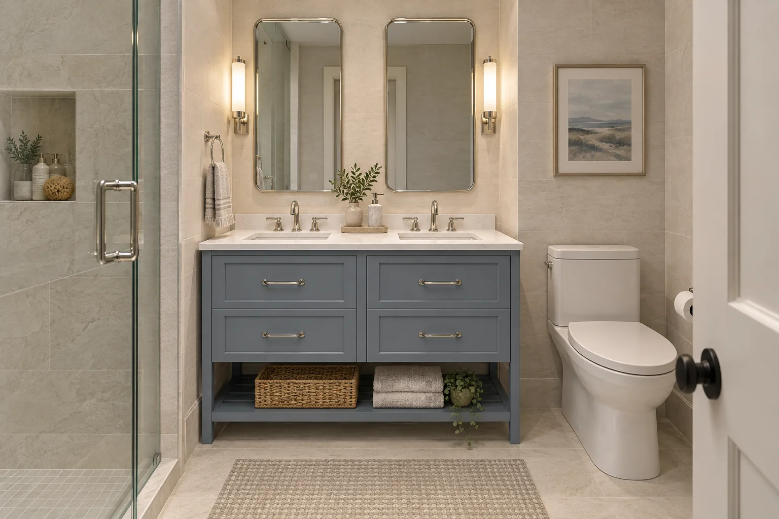 Main Bath: Single-Story Residence in Redmond, WA by MNBE Construction and Development