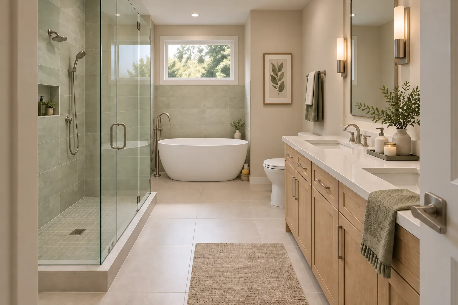Primary Bath: Compact Two-Story Residence in Shoreline, WA by MNBE Construction and Development