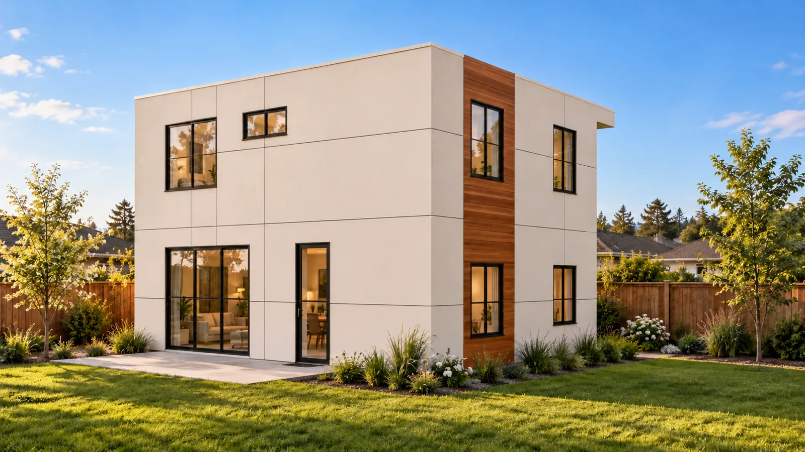 Rear exterior rendering of the detached two-story home with garage in Tukwila, WA